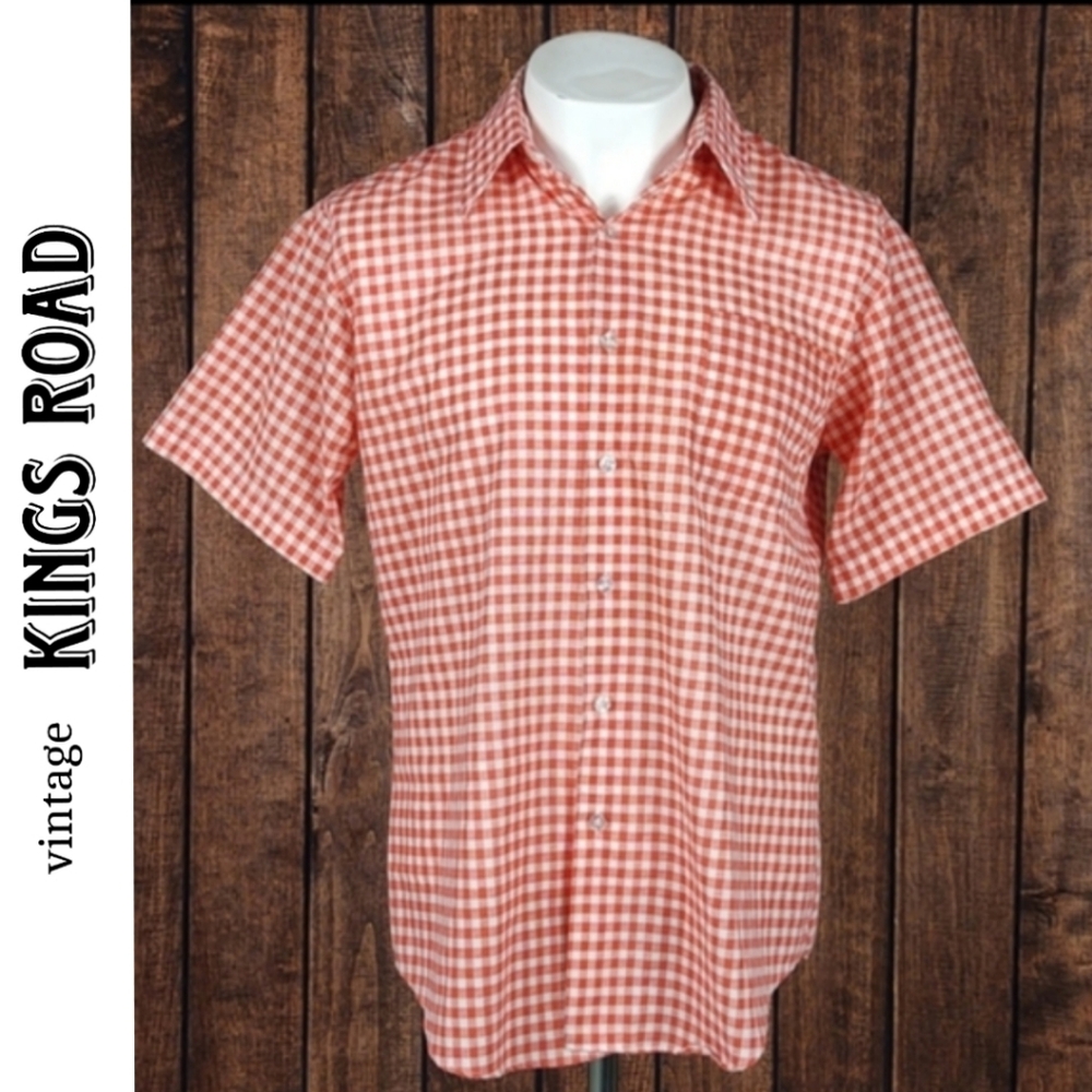 Vintage Kings Road Orange and White Gingham Men's Button Up Shirt